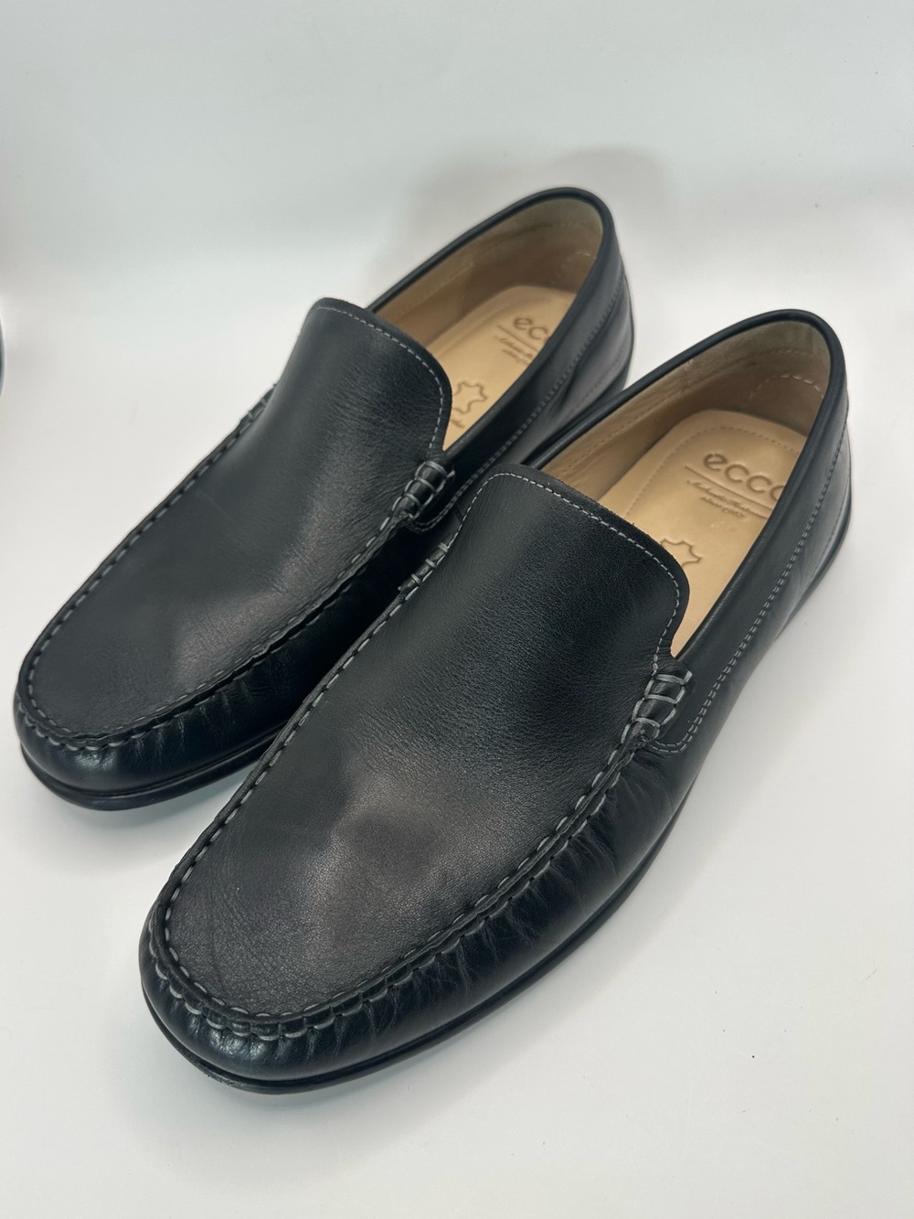 Ecco Black Leather Slip-On Moccasin Loafers size 46 - 12